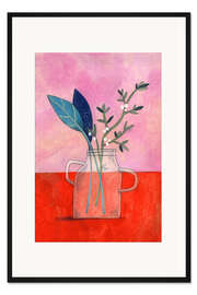 Gerahmter Kunstdruck Blumenvase rot und pink