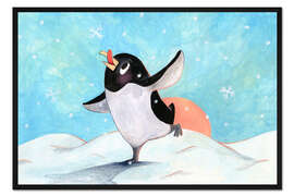 Gerahmter Kunstdruck Pinguin mit Schneeflocken