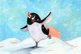 Magnettafel Pinguin mit Schneeflocken