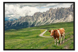 Gerahmter Kunstdruck Alm Wiese in den Dolomiten