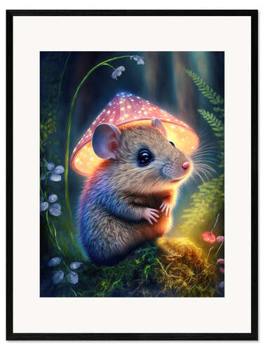 Ingelijste kunstdruk Little Mouse in the forest
