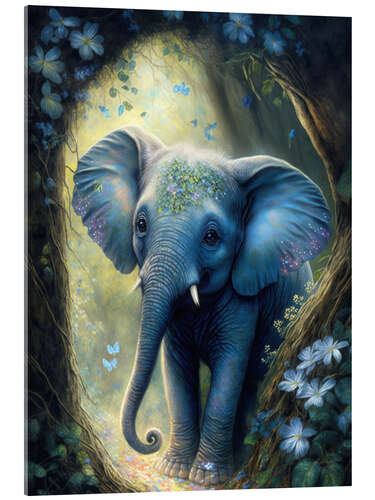 Cuadro de metacrilato Little elephant in the magic forest