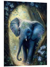 Foam board print Little elephant in the magic forest