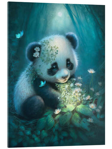 Acrylglasbild Baby Panda Bär im Zauberwald