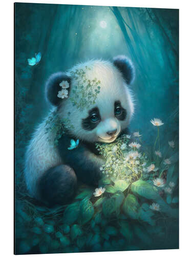 Aluminium print Baby panda bear in the magic forest