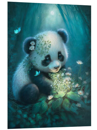 Foam board print Baby panda bear in the magic forest