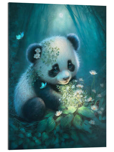 Galleritryk Baby panda bear in the magic forest