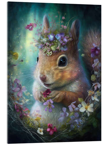 Acrylic print Squirrel with flowers