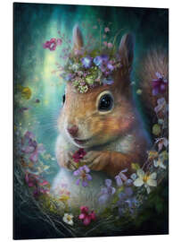 Aluminium print Squirrel with flowers