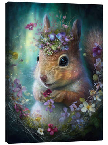 Stampa su tela Squirrel with flowers