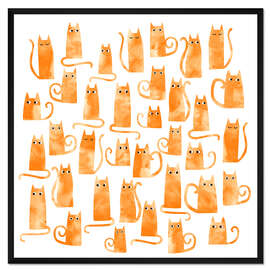 Gerahmter Kunstdruck Katzen-Aquarell Orange