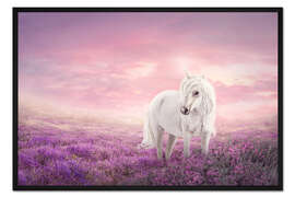 Gerahmter Kunstdruck Weißes Einhorn im rosafarbenem Feld
