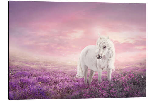 Galleritryck White unicorn in pink field