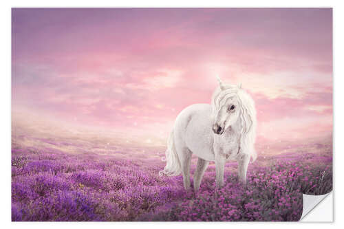 Selvklebende plakat White unicorn in pink field