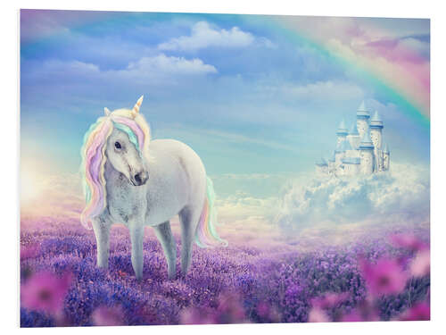 Quadro em PVC White Unicorn in Flower Field