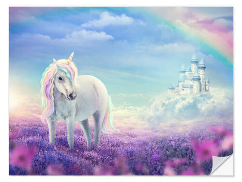 Sticker mural White Unicorn in Flower Field