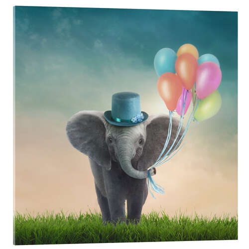 Acrylic print Little Elephant with Balloons