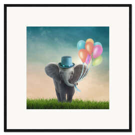 Framed art print Little Elephant with Balloons