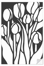 Selvklebende plakat Abstract bunch of tulips in black and white