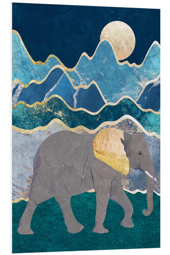 Foam board print Golden elephant and moonlit mountains