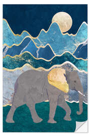 Naklejka na ścianę Golden elephant and moonlit mountains