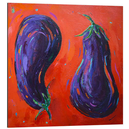 Aluminium print Two Aubergines on orange