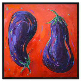 Gerahmter Kunstdruck Zwei Auberginen auf Orange