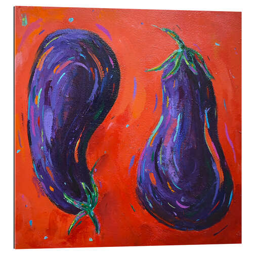 Gallery print Two Aubergines on orange