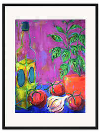 Gerahmter Kunstdruck Öl, Tomaten, Knoblauch und Basilikum
