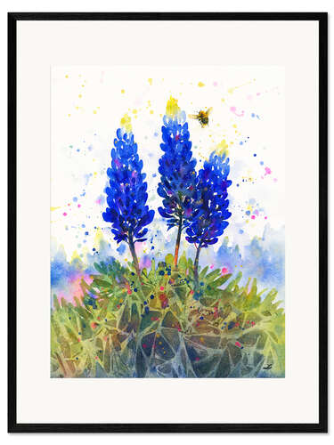 Plakat artystyczny premium w ramie Bluebonnets and Bumblebee
