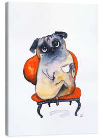 Quadro em tela Pug having afternoon tea