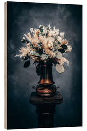 Hout print Dried flowers with eucalyptus