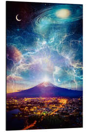 Aluminium print Mount Fuji galaxy and crescent moon