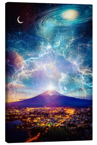 Canvas print Mount Fuji galaxy and crescent moon