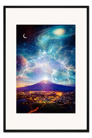 Gerahmter Kunstdruck Mount Fuji Galaxie und Halbmond