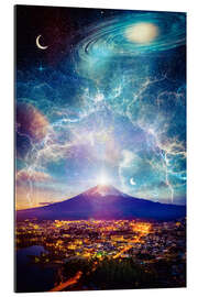 Gallery print Mount Fuji galaxy and crescent moon