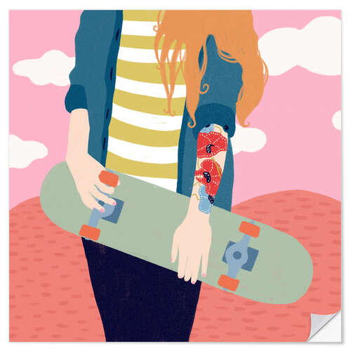 Selvklebende plakat Skatergirl