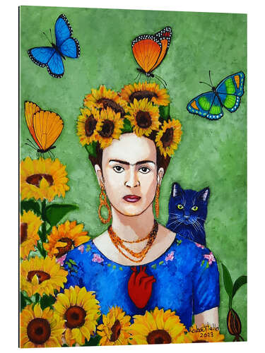 Gallery Print Frida mit Sonnenblumen und Katze