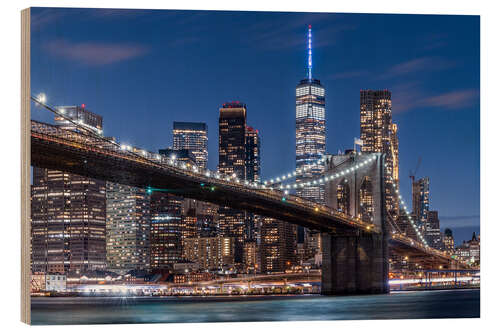 Wood print Brooklyn Bridge by Night