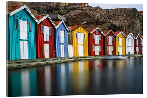 Acrylic print Swedish Wooden Huts at the Harbour