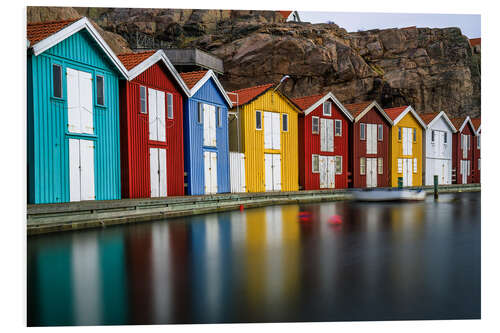 Tableau en PVC Swedish Wooden Huts at the Harbour