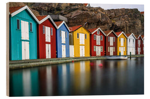 Wood print Swedish Wooden Huts at the Harbour