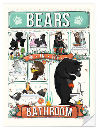 Selvklebende plakat Bears in the Bathroom