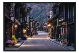 Gerahmter Kunstdruck Historische Altstadt von Narai Juku, Japan