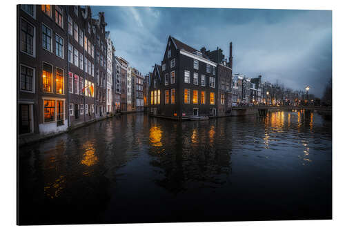 Aluminium print City lights in Amsterdam