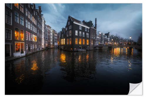 Selvklebende plakat City lights in Amsterdam