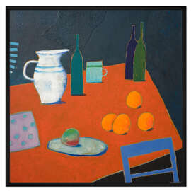 Gerahmter Kunstdruck Stilleben mit blauem Stuhl