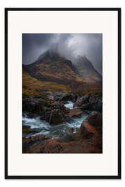 Gerahmter Kunstdruck Berge und Flüsse in Glencoe, Schottland