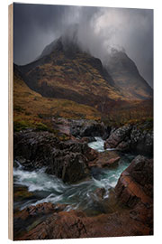 Holzbild Berge und Flüsse in Glencoe, Schottland