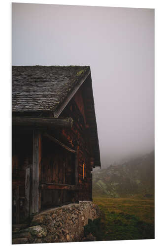 Foam board print Alpine hut in the fog